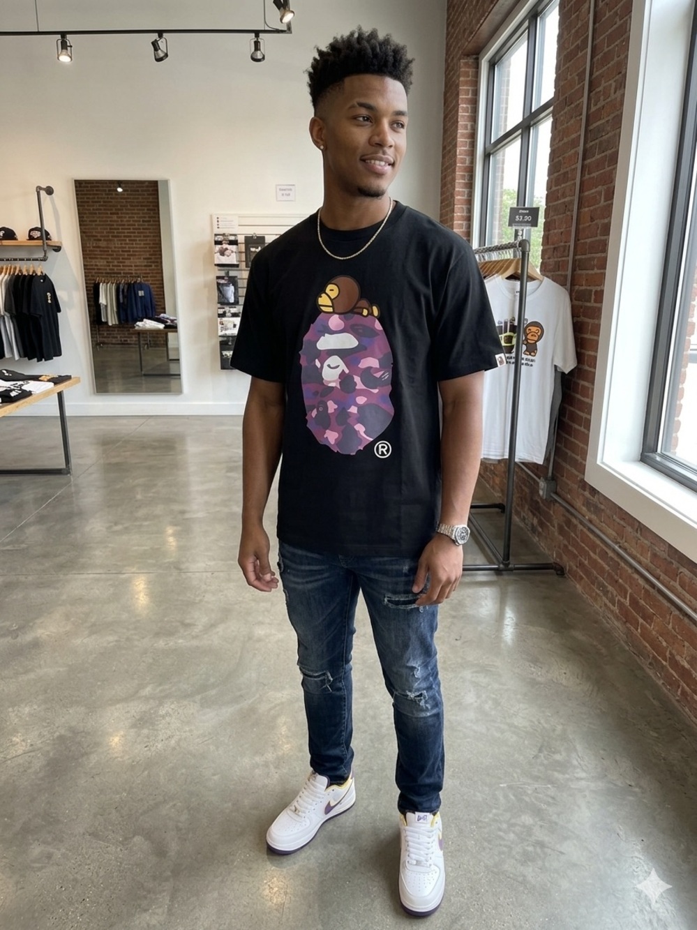 BAPE Milo on Big Ape Head Rep Printed Shirt Black Size Large. Not Authentic